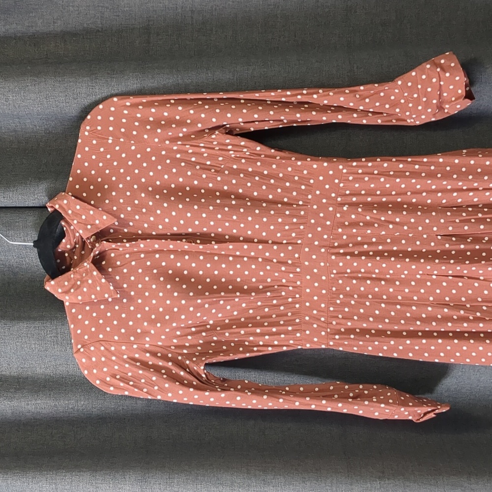 Top Shop Rust Polka Dot Double Split Midi Dress Size 0